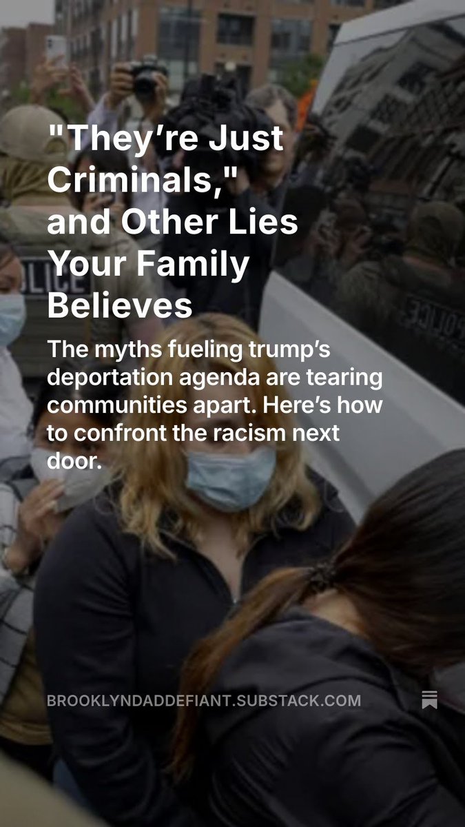 mmpadellan's tweet image. A lot of our neighbors, family, and friends are racist and secretly LOVE the cruel kidnappings being conducted by trump's masked thugs.
My free Substack unravels the racist myths and rationales supporting trump's vicious ICE raids. Read the truth here: brooklyndaddefiant.substack.com/p/theyre-just-…