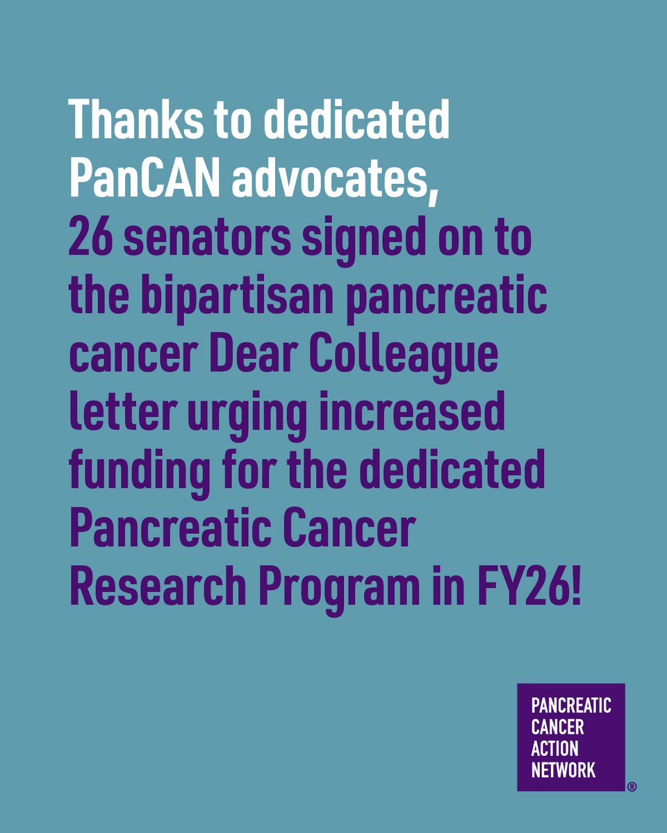 You helped the #pancreaticcancer community take a big step forward in securing increased federal funding for research! 👏📣 Thanks to dedicated PanCAN advocates, 26 senators signed on to the bipartisan pancreatic cancer Dear Colleague letter urging increased funding for the