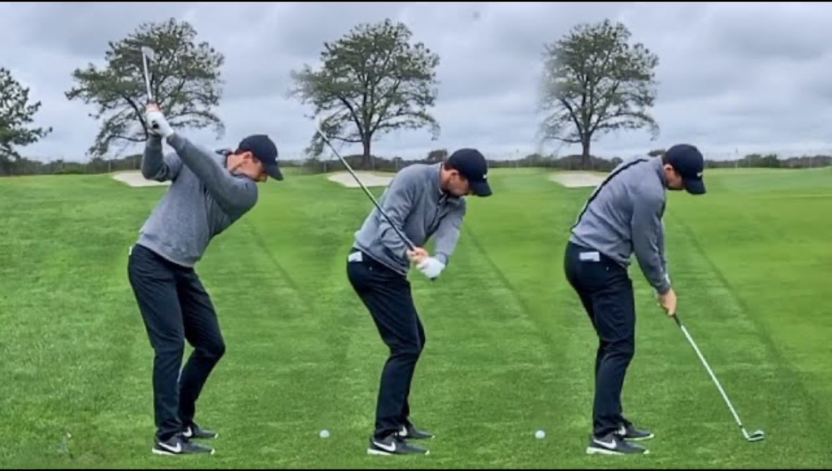 PrayandProfit's tweet photo. @DodgysDD You have a lot to work with here, great position at the top. Early extension is getting you on the downswing. It’s just losing your posture and standing up a bit. Push your left hip backwards on the downswing. Hard to compare anything to Rory but this is a good illustration. https://t.co/exrndLUFYq