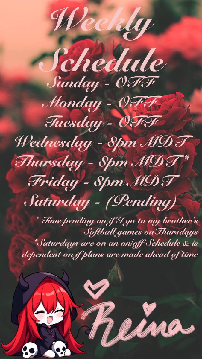 Throwing up an actual schedule ♥️ hope to see you there #vtuber #pngtuber #twitchstreamer #smallstreamer #gamergirl #twitch #affiliate