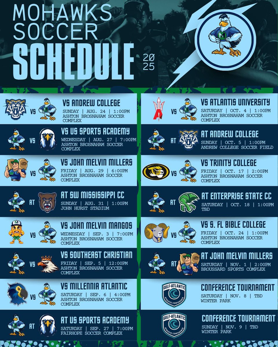 🗓️ Mark Your Calendars | The JMCC Mohawks Inaugural Soccer Season kicks off this fall. ⚽💙💚 #GoMohawks #CollegeSoccer #MohawksSoccer