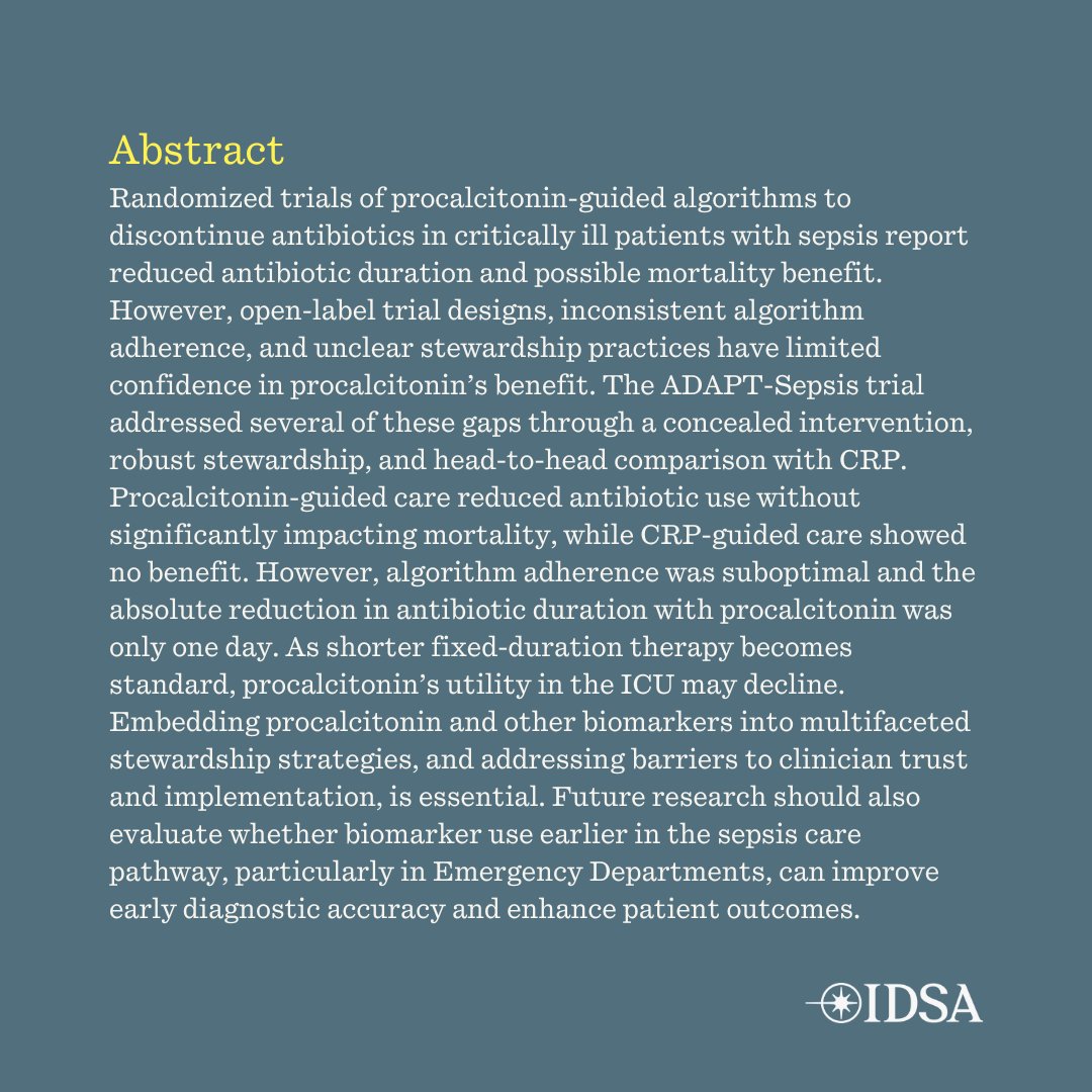 Reassessing Procalcitonin-Guided Antibiotic Therapy in Critically Ill Patients with Sepsis: Lessons from the ADAPT-Sepsis Trial

✅ Just Accepted
🔗 bit.ly/4khwD8C