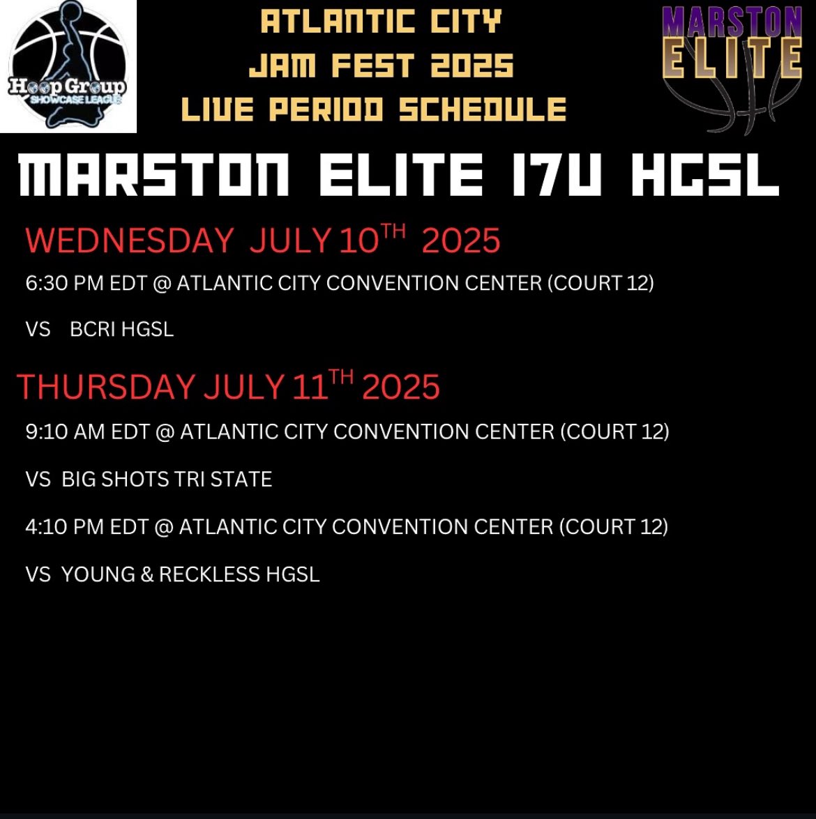 ZakBah42's tweet image. My live period schedule for HGSL Atlantic City Jam Fest Live Period
6’5 Combo Guard 175 lbs
@EliteMarston_
📲| 856-515-3979
📩|bahzakariah24@gmail.com