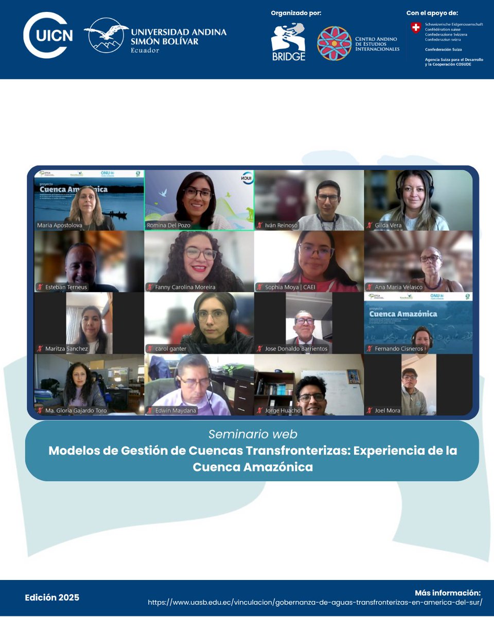 Universidad Andina (@uasbecuador) on Twitter photo ยกLlegamos al Mรณdulo 4!
En esta sesiรณn hablamos de Modelos de Gestiรณn de Cuencas Transfronterizas y cรณmo la cooperaciรณn en la Cuenca Amazรณnica es un ejemplo regional๐ฑ๐
Gracias a Marรญa Apostolova (OTCA) por compartir la experiencia amazรณnica ๐
Curso organizado por <a href="/UICN_SUR/">UICN Amรฉrica del Sur</a>, ยกLlegamos al Mรณdulo 4!
En esta sesiรณn hablamos de Modelos de Gestiรณn de Cuencas Transfronterizas y cรณmo la cooperaciรณn en la Cuenca Amazรณnica es un ejemplo regional๐ฑ๐
Gracias a Marรญa Apostolova (OTCA) por compartir la experiencia amazรณnica ๐
Curso organizado por <a href="/UICN_SUR/">UICN Amรฉrica del Sur</a>,