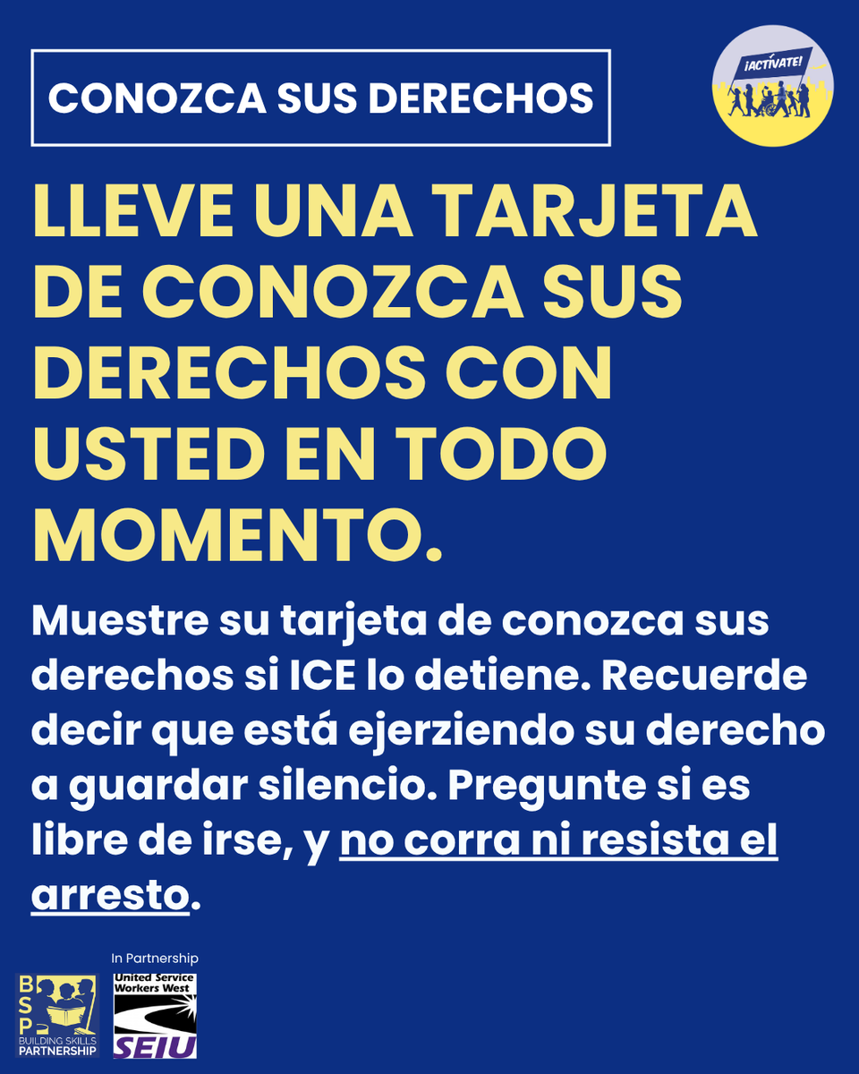 Building_Skills's tweet image. ¡Todas y todos tenemos derechos protegidos por la Constitución—sin importar nuestro estatus migratorio!
Infórmate. Conoce tus derechos. ¡Comparte el mensaje!
#bsp_ca