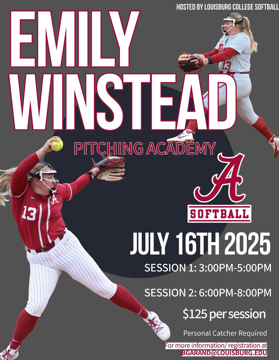 Louisburg College SB (@louisburg_sb) on Twitter photo Sign Up Today for Our Pitching Academy with Emily Winstead! Spots are limited. For more information and registration, please email bgarand@louisburg.edu π€πΌπ₯ Sign Up Today for Our Pitching Academy with Emily Winstead! Spots are limited. For more information and registration, please email bgarand@louisburg.edu π€πΌπ₯