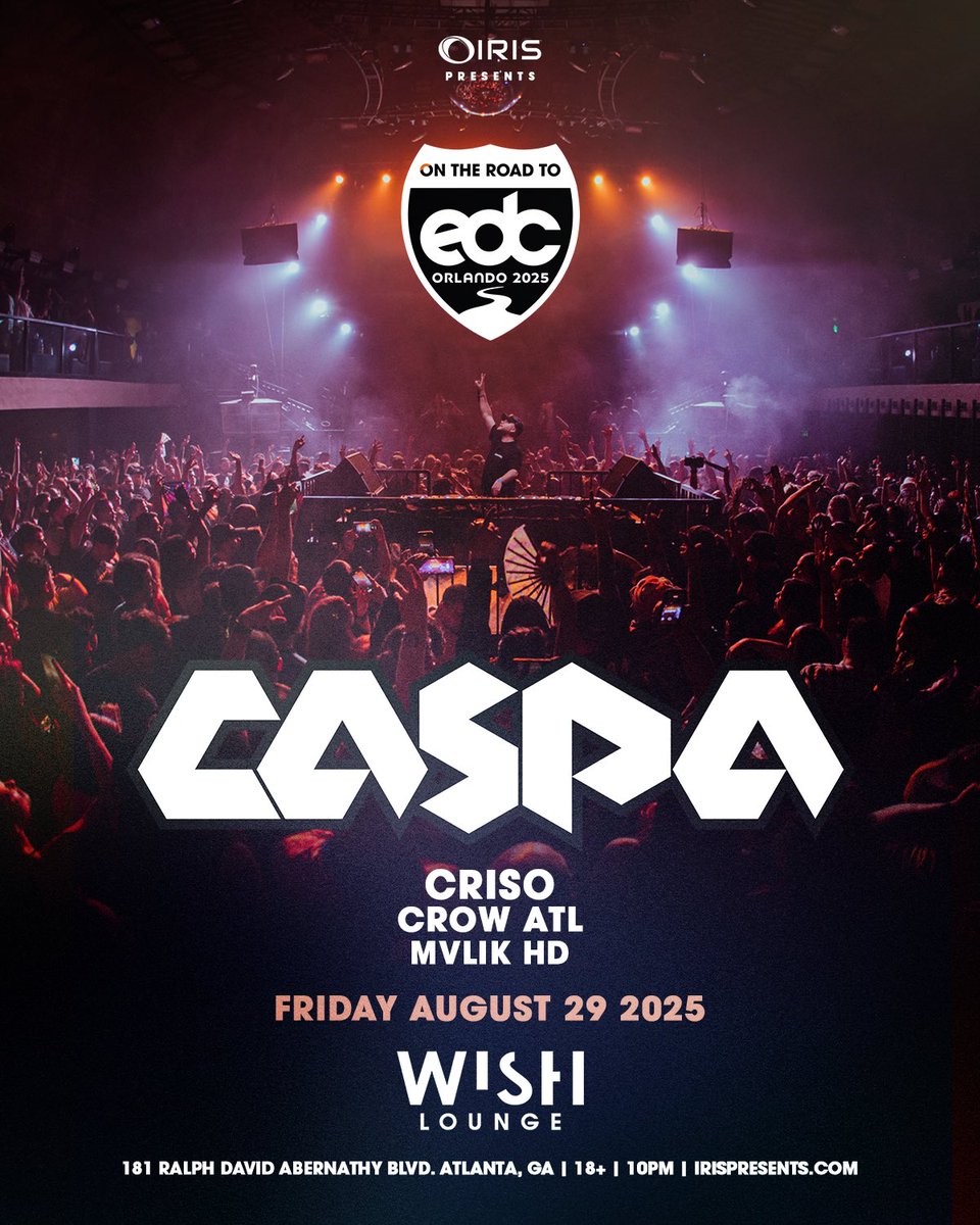 🚨 SHOW ANNOUNCEMENT 🚨

Caspa is on the road to EDC Orlando and making a stop at Wish Lounge on Friday, August 29! 🔊🔥

🎟 Tickets on sale now—lock in your spot!

🔗-seetickets.us/irispresentsca…