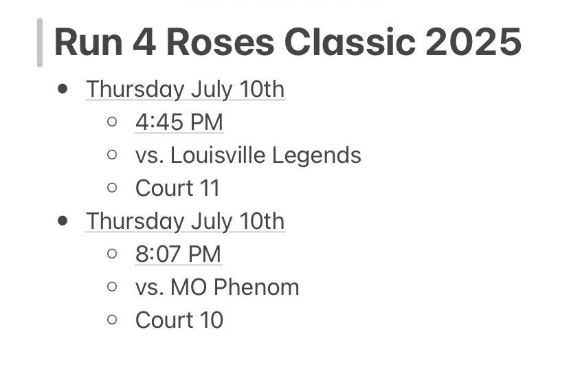 Here is my schedule for the first day at Run 4 Roses! Looking forward to some great competition!