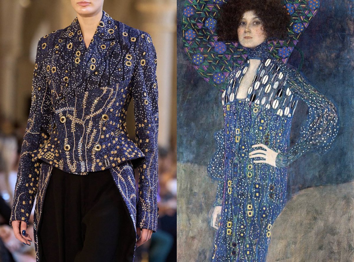 The extraordinary PAINTINGS of Gustav Klimt referenced by ✨Rahul Mishra✨ in his Fall/Winter 2025 Couture collection.🪡