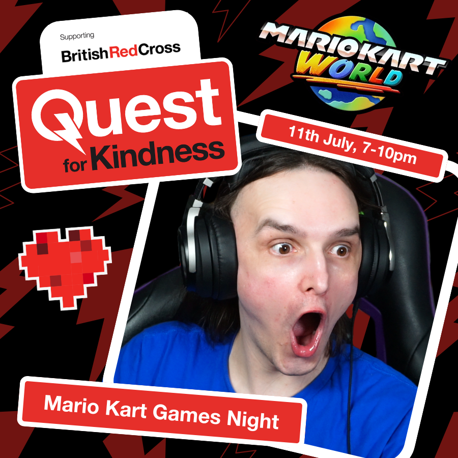 JKArgick's tweet image. Announcing a one night special!

This Friday, 11th of July, I'll be joining the Quest for Kindness Games Night fundraising for the @BritishRedCross.

A group of us led by @Danbipom in 3 hours of Mario Kart World with incentives set to cause shenanigans. I predict alot of Cow.
