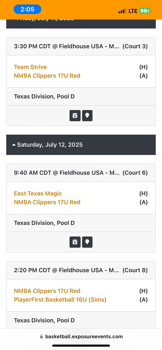 Back to AAU and looking forward to playing this weekend in dallas! Here is my schedule and I will update after pool play.