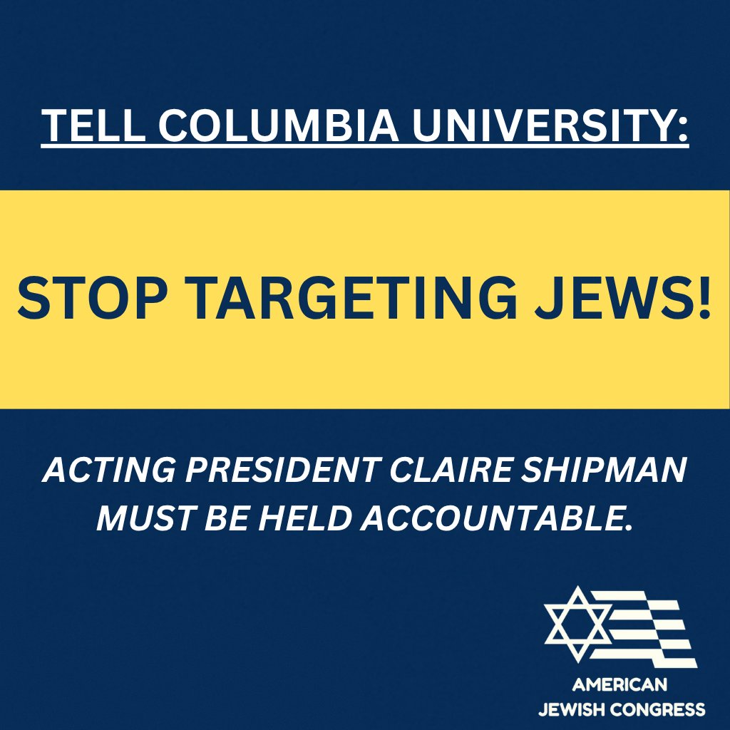 AJCongress's tweet image. Columbia University didn’t just mishandle antisemitism. It tried to erase the evidence. When confronted with moral failure, its leaders chose silence over accountability, and optics over truth.
Leaked messages show Claire Shipman, then co-chair of the Board of Trustees and now…
