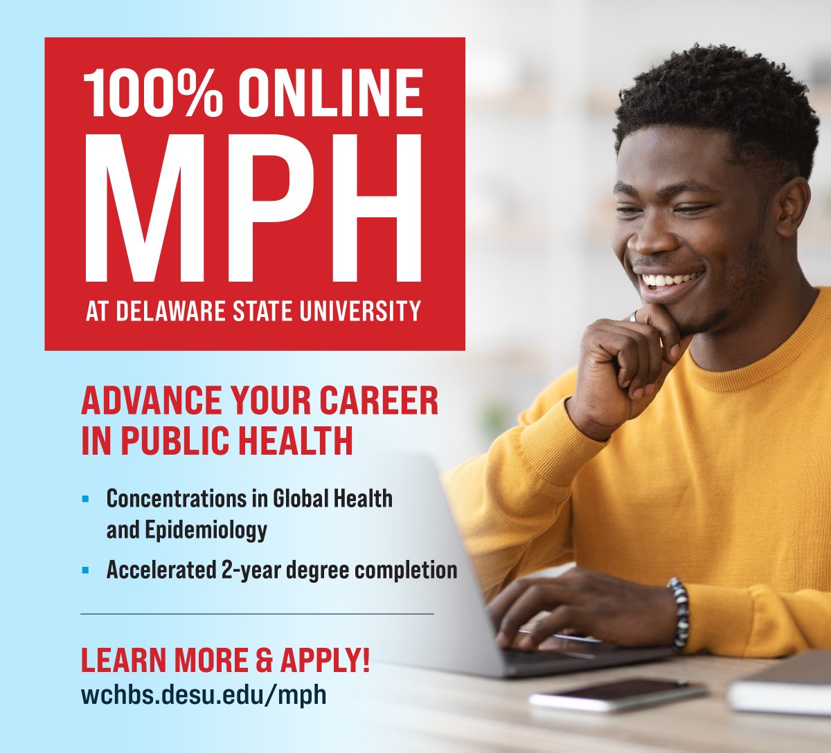 Elevate your career with Delaware State University's 100% online Master of Public Health! Equip yourself to tackle health challenges. Apply now: wchbs.desu.edu/mph