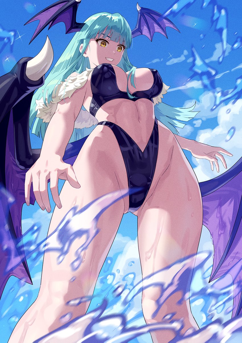 yagi2105's tweet image. 水着モリガン (加筆)