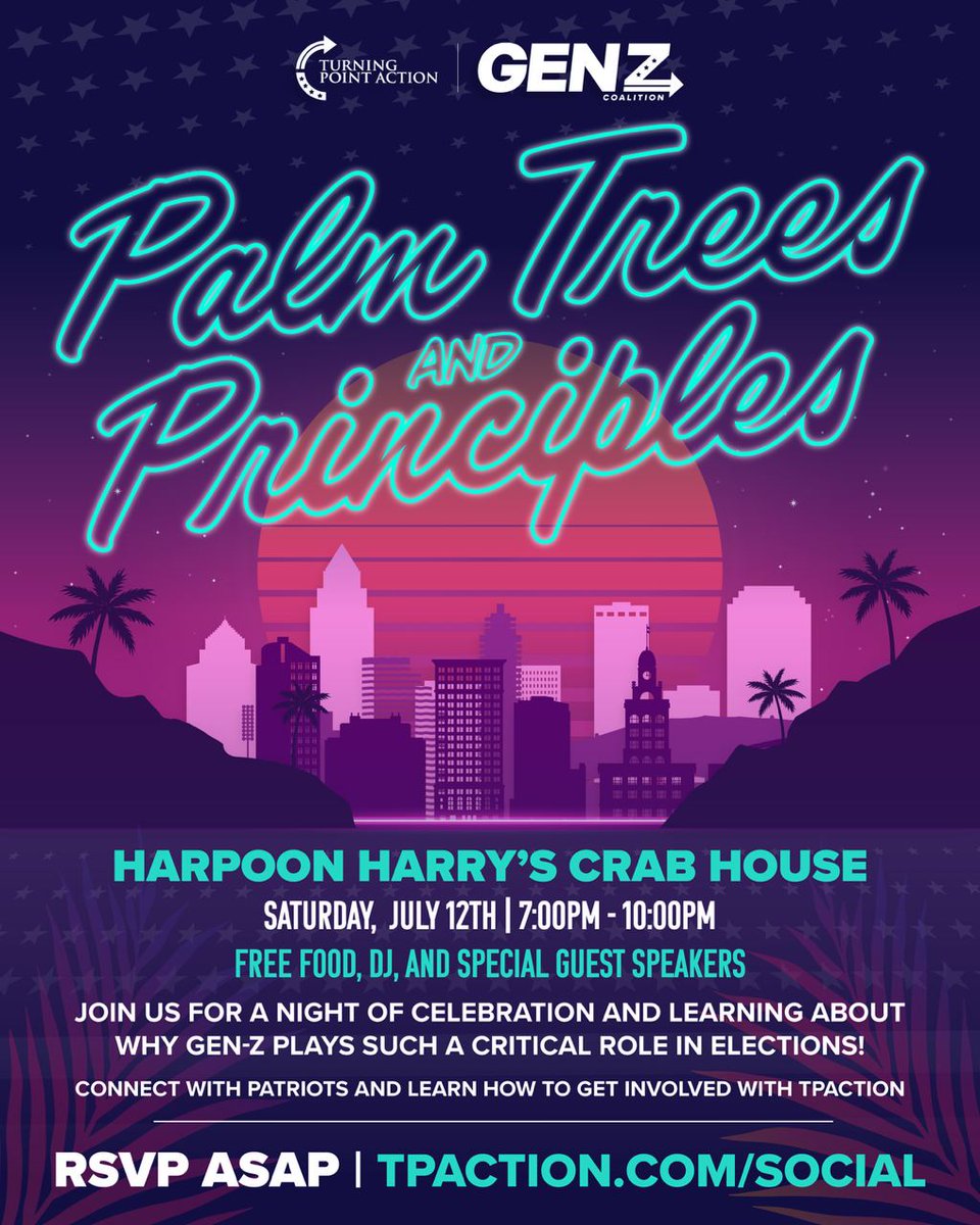 Garrett Litwin (@garrett_ryan27) on Twitter photo 🌴 Gen Z, it’s our time!
Join <a href="/TPAction_/">Turning Point Action</a> for Palm Trees & Principles, a night of free food, 🔊 DJ vibes, 🔥 speakers & bold patriotism!
📍 Tampa | July 12 | 7PM
We’re shaping the future. No pronouns required. Just vibes
🎟️ RSVP now → TPACTION.COM/SOCIAL
#GenZ #NoWokeZone 🌴 Gen Z, it’s our time!
Join <a href="/TPAction_/">Turning Point Action</a> for Palm Trees & Principles, a night of free food, 🔊 DJ vibes, 🔥 speakers & bold patriotism!
📍 Tampa | July 12 | 7PM
We’re shaping the future. No pronouns required. Just vibes
🎟️ RSVP now → TPACTION.COM/SOCIAL
#GenZ #NoWokeZone