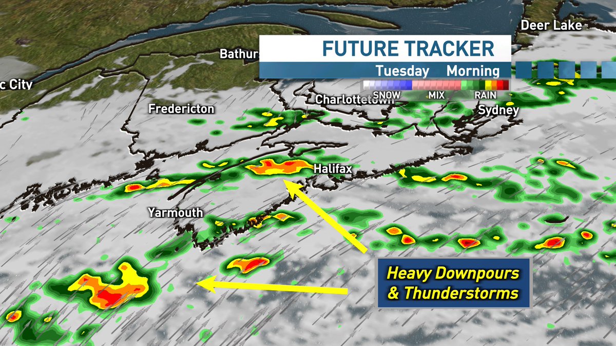 ryansnoddon's tweet image. Special Weather Statement for most of mainland Nova Scotia.
Remnants of Post-Tropical Storm Chantal will bring the risk of downpours and thunderstorms overnight and Tuesday.
Greatest risk of intense rainfall rates & localized flooding will be across southern Nova Scotia.