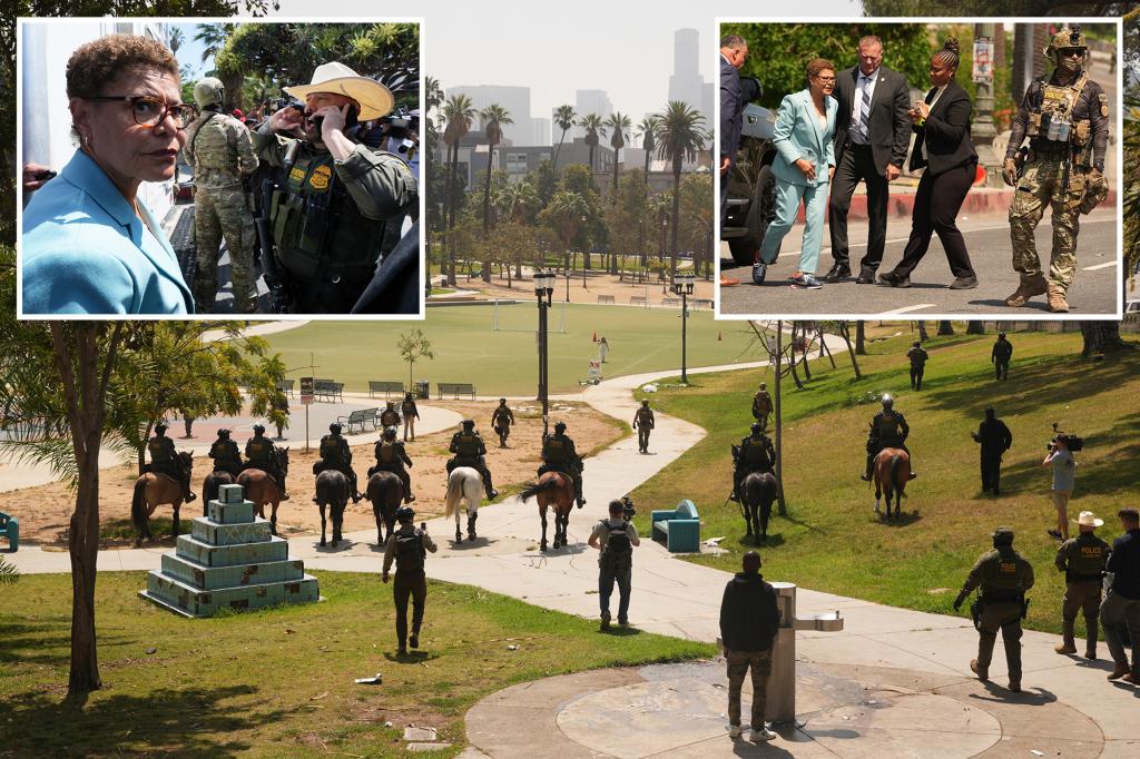 LA mayor Karen Bass confronts heavily armed federal agents conducting apparent immigration sweep in park trib.al/BKOFE4t