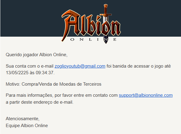 ZoglioX's tweet photo. @albiononline I got banned in my main account unfairly without even playing the game, got no explanation and the support doesn't answer. https://t.co/pafoxm4Ya0