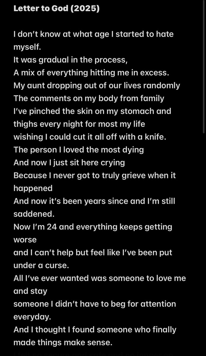 srryxmate's tweet photo. Saw some other people who were inspired my Halsey to write their own Letter to God. Figured I’d try too. It was painful, and cathartic. https://t.co/IfFWGdF8zO