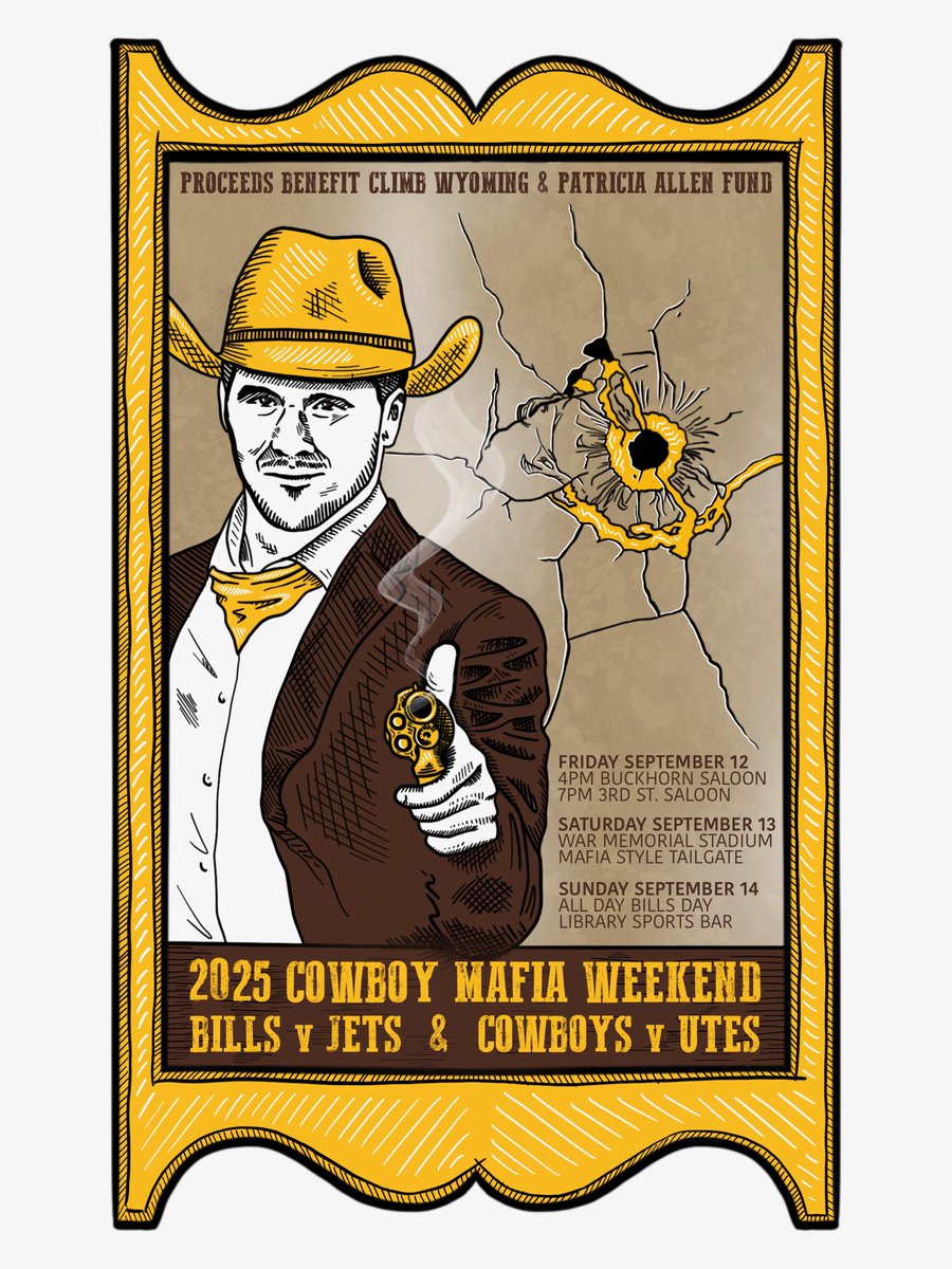This year’s Laramie Tailgate weekend poster and info!  Artwork by the amazing Austin Hinton!  #GoPokes #Wyoming #BillsMafia #Bills