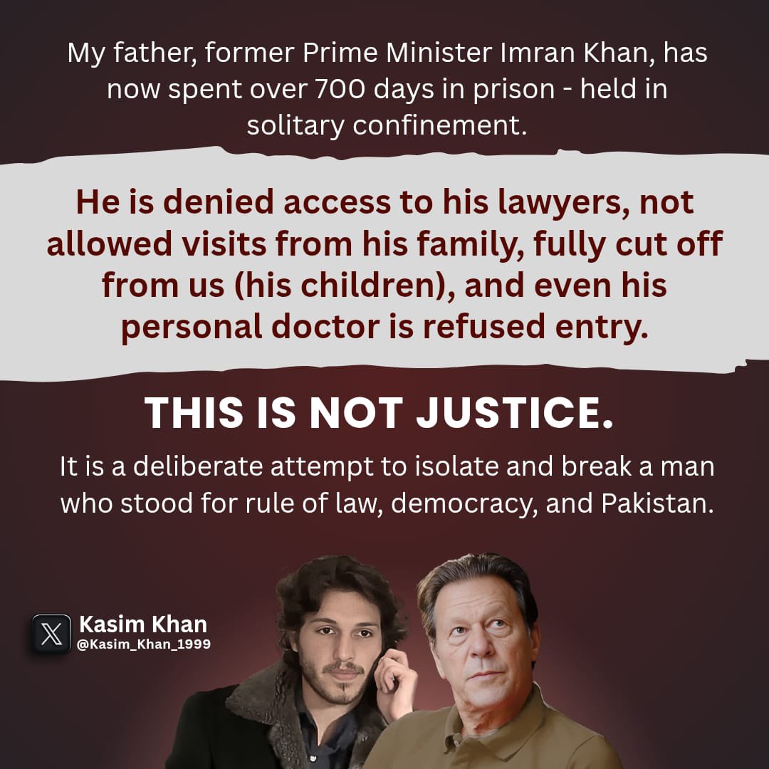 Imran Khan is being held in complete isolation, cut off from family, lawyers, and the outside world. The conditions he’s kept in are a blatant violation of his basic human rights. His family fears for his safety but he stands firm. Unbroken. Unbowed. A symbol of resistance who
