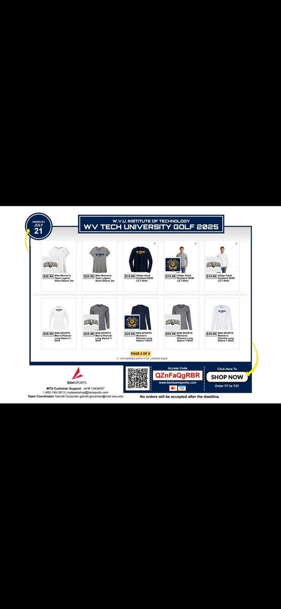 WVUTech_Golf's tweet photo. Be sure to check our summer team shop to purchase your latest WVU Tech Golf swag π π» β³οΈ ποΈββοΈ
Deadline to place your order is Monday, July 21st!!
Link to purchase items is below:
https://t.co/qQZY7nL8wm
#WVUTechGolf #goldenbearready https://t.co/xWbUJP8Xym