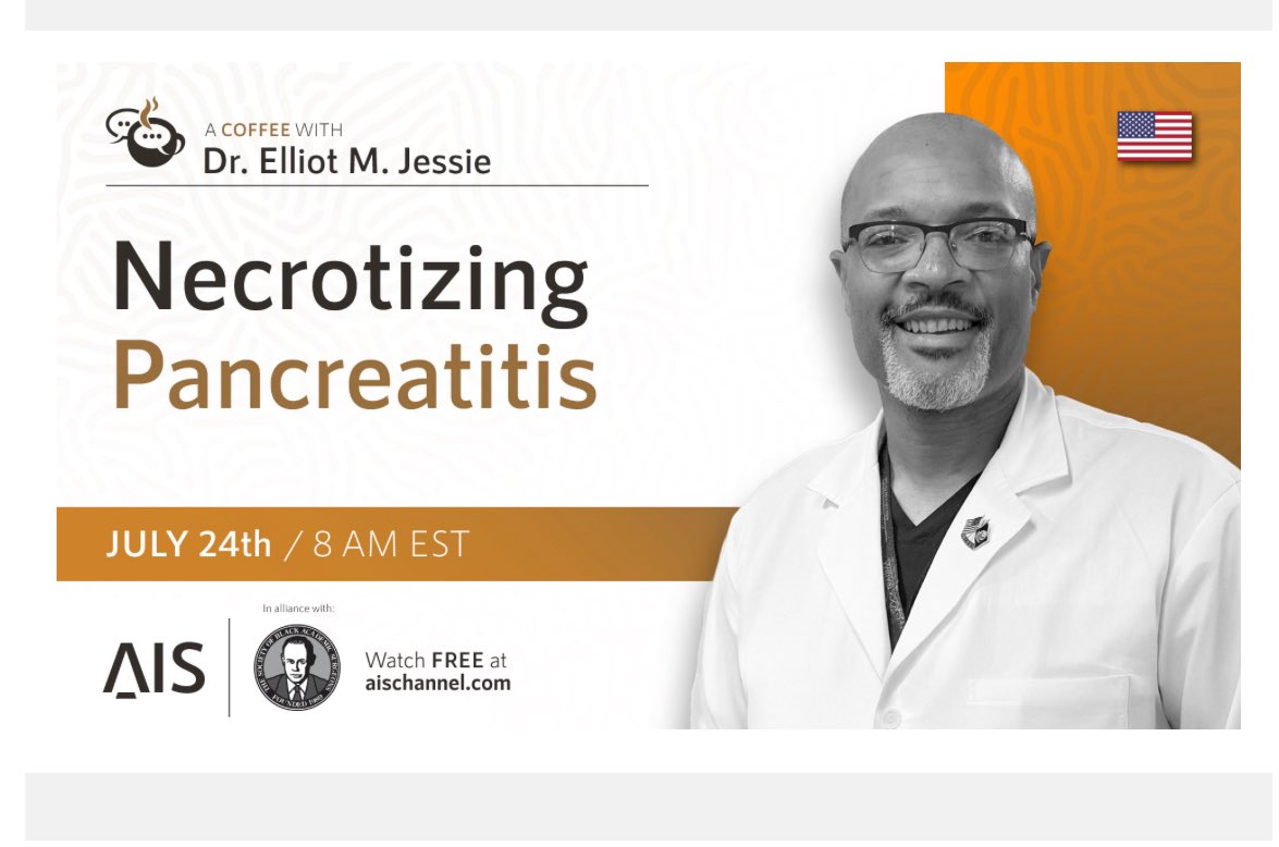 SocietyofBAS's tweet image. ☕ Don’t miss A COFFEE WITH Dr. Elliot Jessie—a distinguished trauma & acute care surgeon at Ochsner and retired Navy Captain with 20+ years of service—discussing necrotizing pancreatitis.
📅 Jul 24 | 🕗 8AM EST
🔗 aischannel.com/coffee-with/el…
#MedTwitter #surgicaleducation #SBAS