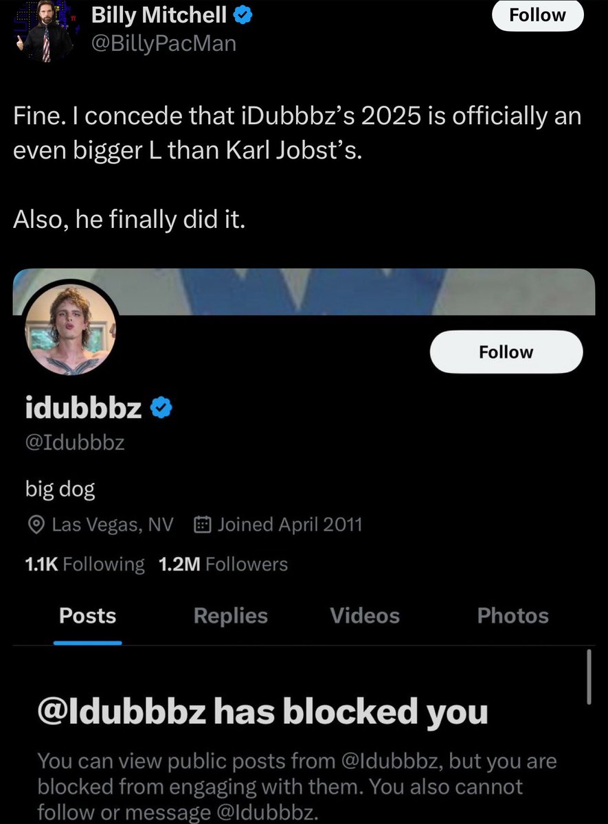 Billy Mitchell is now blocked by both Ian and Anisa
