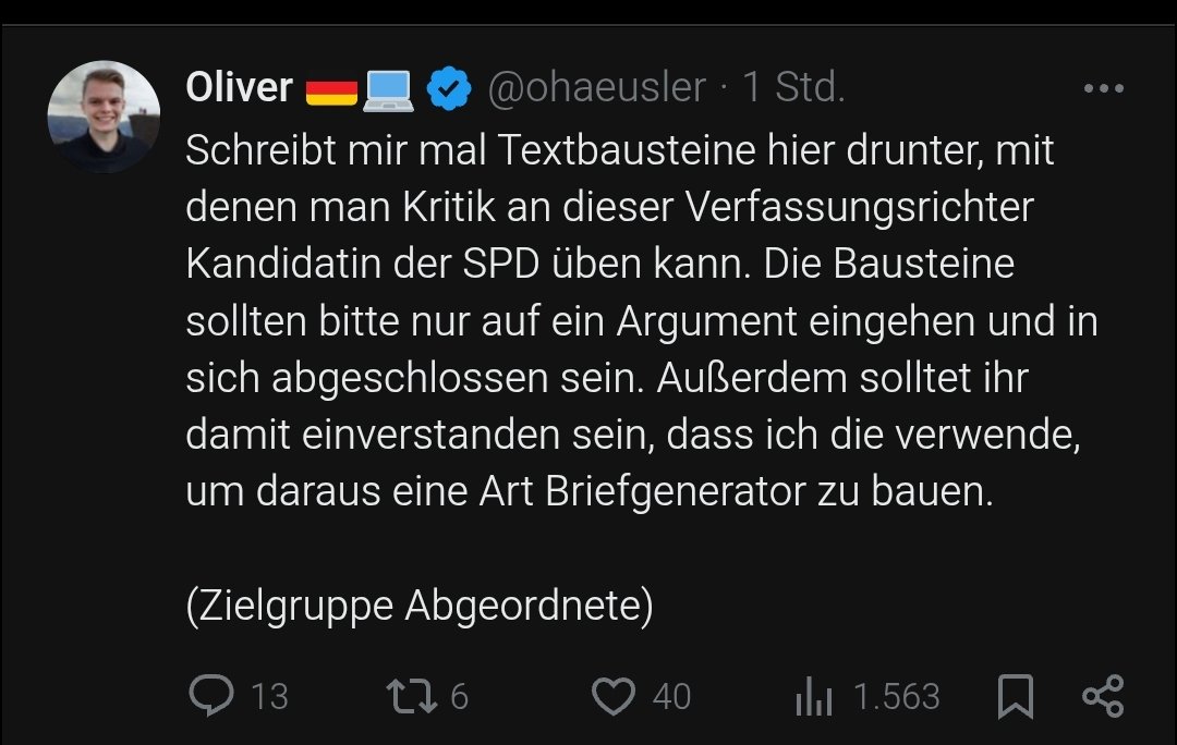 Dem Fachkräftemangel zum Trotz, braucht man in der jungen Union ab heute überhaupt keine eigenen Argumente mehr. 
Nicht wahr, <a href="/ohaeusler/">Oliver 🇩🇪💻</a>?