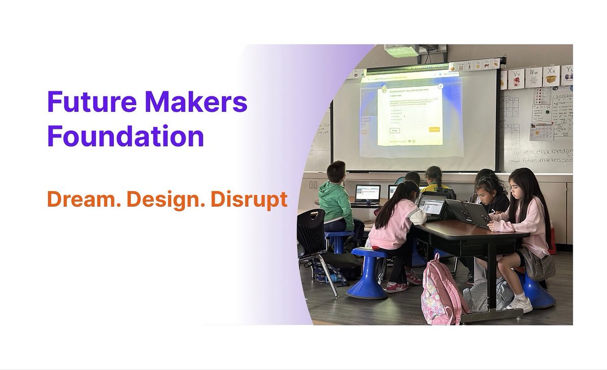 FutureMakersX's tweet photo. 🚀 Who will code tomorrow's world? Future Makers turns K-12 Title I classrooms into 10-week Coding &amp; AI labs + Corporate hackathons. 1,200+ projects, 40 % more girls, 95 % tech confidence. 👉 Partner, mentor or sponsor:https://t.co/1i2sltmUZV #STEAM #EdEquity #DreamDesignDisrupt https://t.co/Fbu0bJ6DlJ