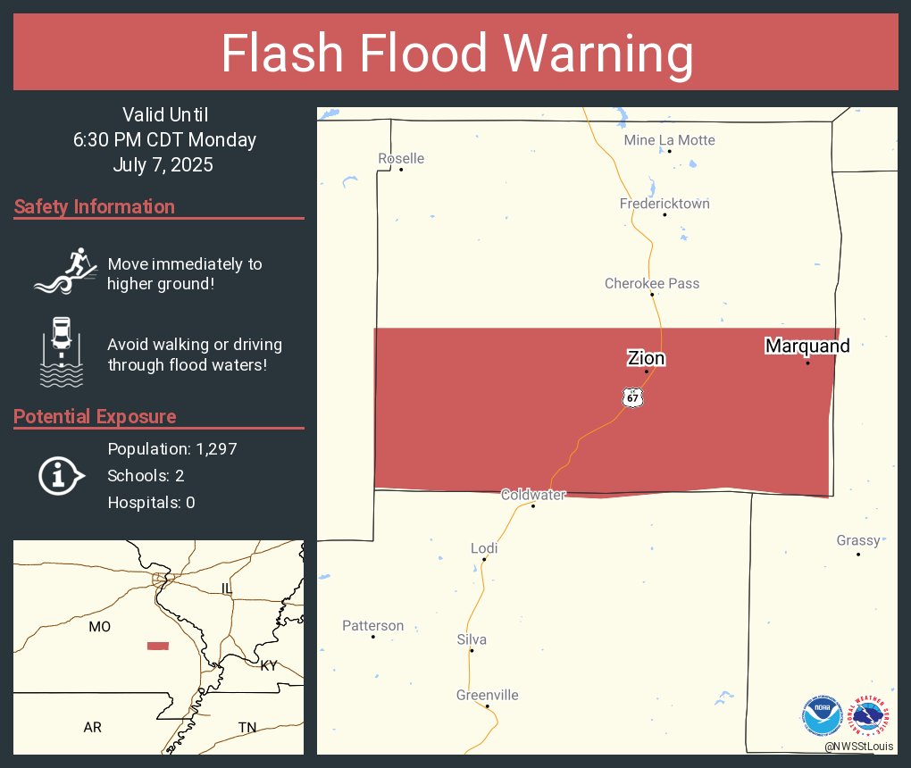 Flash Flood Warning continues for Marquand MO and  Zion MO until 6:30 PM CDT