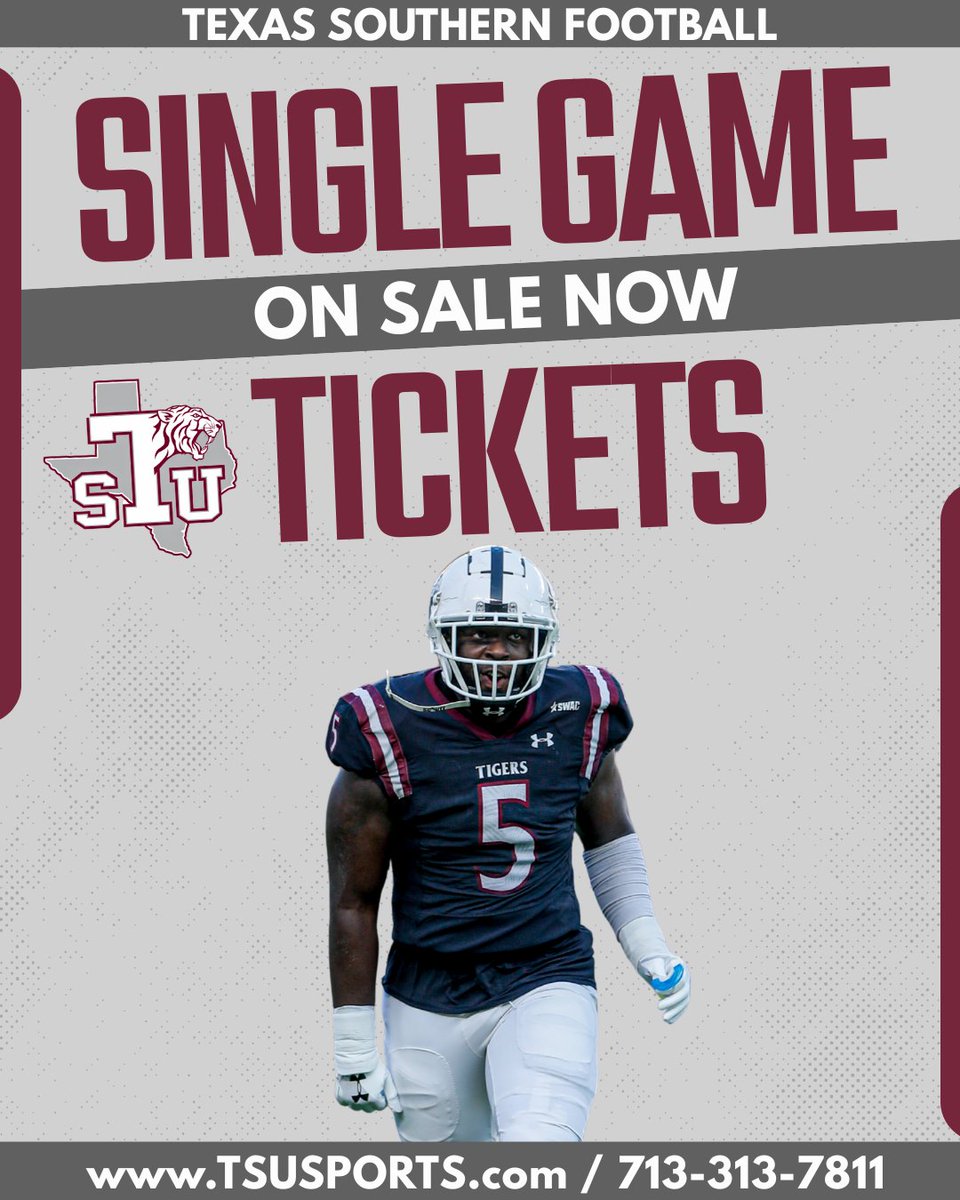 TXSOTigers's tweet image. Single game @TSUFootball tickets now on sale! Links available on tsusports.com/tickets