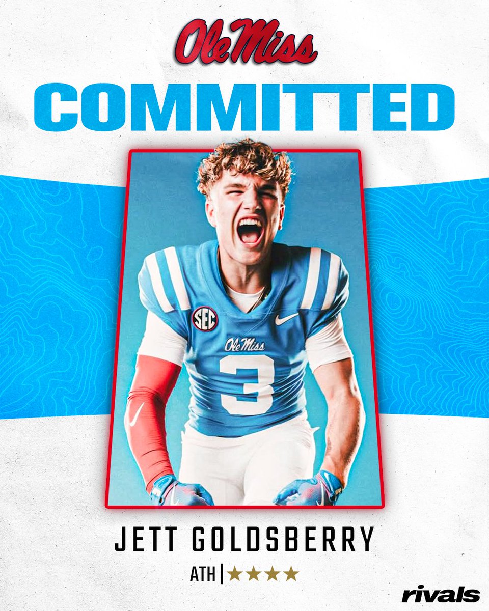 BREAKING: 4-star Heritage Hills (Ind.) ATH Jett Goldsberry commits to Ole Miss where he'll play DB for the Rebels.

Terrific recruiting job in the Midwest this cycle.

on3.com/teams/ole-miss…