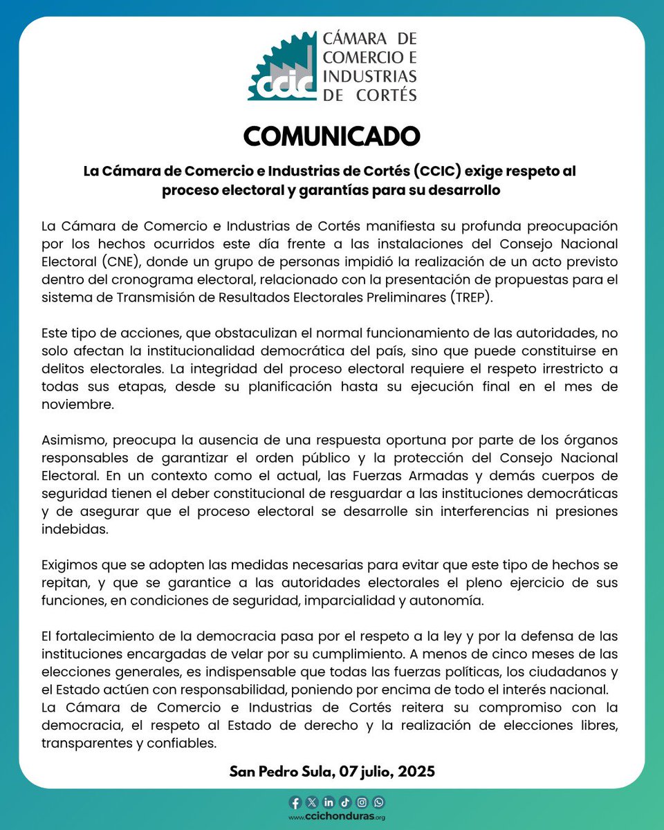 CCIC (@ccichn) on Twitter photo Comunicado: La #CCIC exige respeto al proceso electoral y garantías para su desarrollo
#Honduras Comunicado: La #CCIC exige respeto al proceso electoral y garantías para su desarrollo
#Honduras