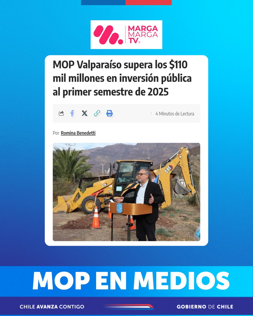 #MOPenMedios | Prensa regional destaca el alto nivel de inversión pública del Ministerio de Obras Públicas en la Región de Valparaíso, alcanzando $110 mil millones de pesos a junio de este año correspondiente al presupuesto 2025.