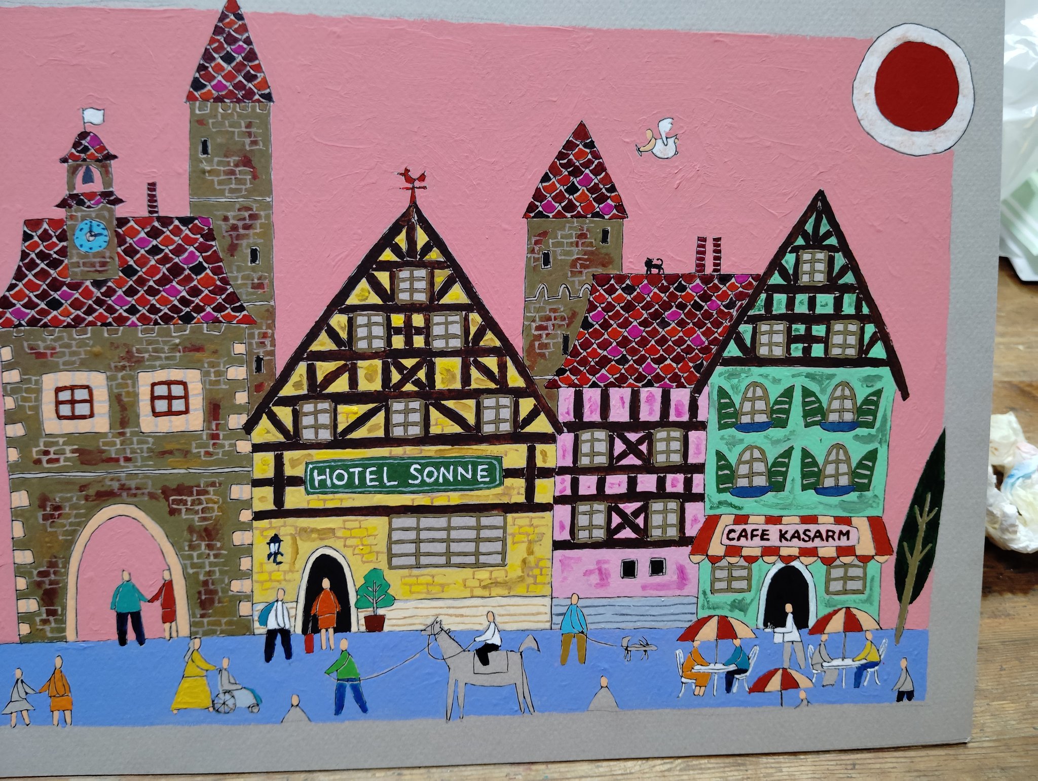 奥村ユズル　水彩画原画　ドイツ古城街道の小さなホテル 奥村ユズル水彩画原画ドイツ古城街道の小さなホテル