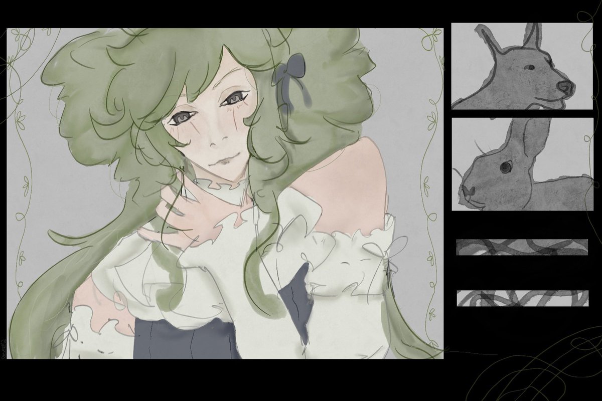 rosew012's tweet photo. Rabbit and the dog #artfight2025 https://t.co/1xxKhD8MSv