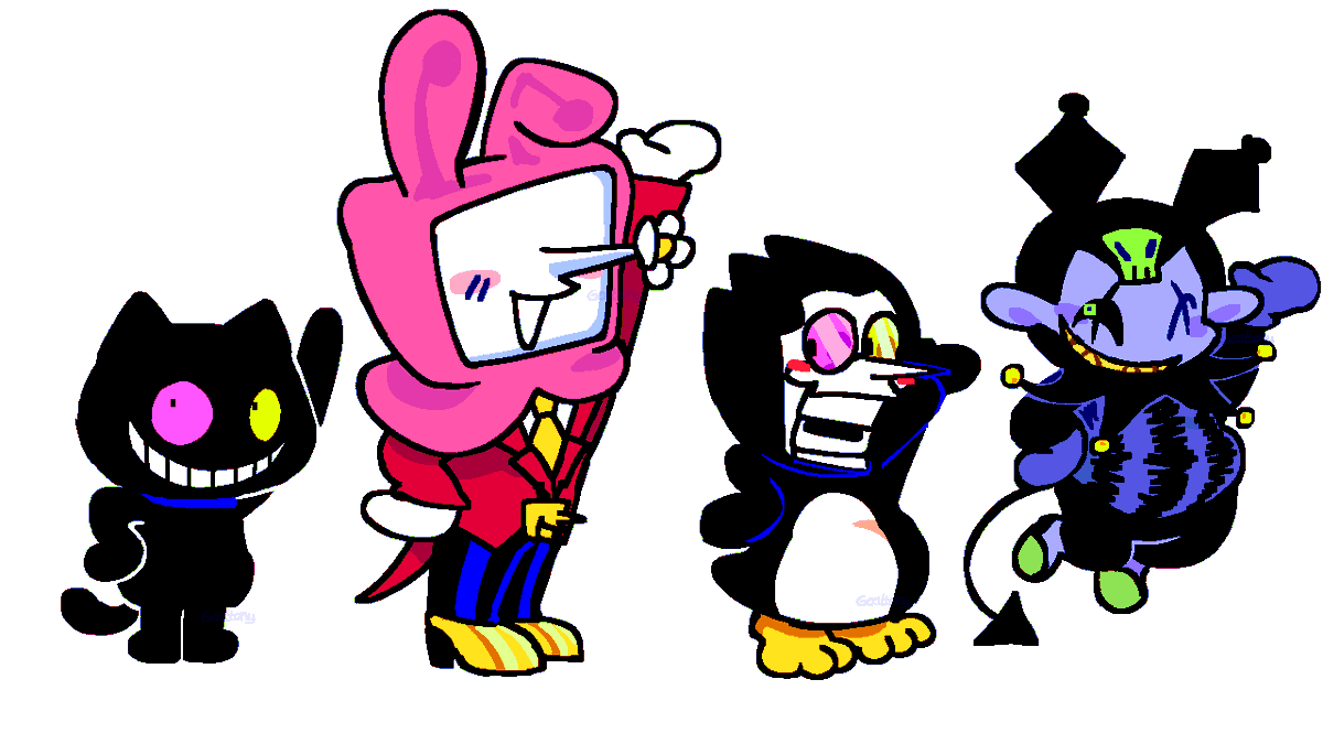 Goattony_'s tweet image. Saw a post on the timeline of tenna and spamton as my melody and kuromi so I decided to make my own
(Cant find the original post sadly)
Can you guess my favorite character to draw between them
#deltarune #sanrio #mike #tenna #spamton #jevil