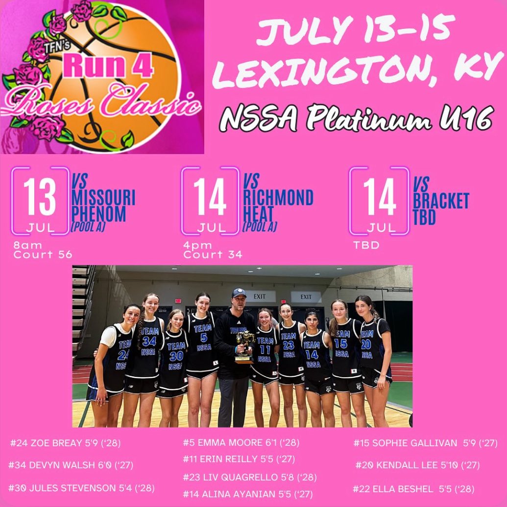 Here’s my schedule for this weekend playing with NSSA Platinum 2027! Super excited to go to Kentucky and compete!