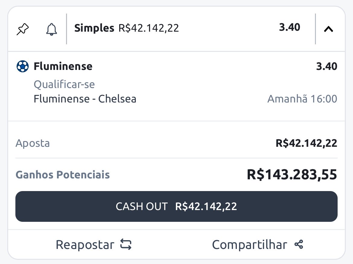 se o Fluminense passar do chester eu vou mandar R$100,00 pra todos que curtirem esse post 🇭🇺💰