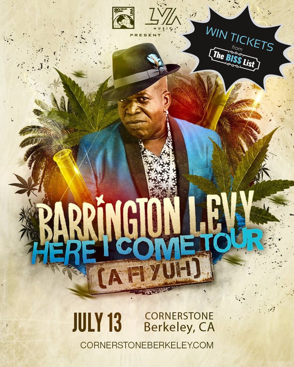 One of Jamaica’s most iconic voices comes to Cornerstone Berkeley. Catch Barrington Levy this Sunday! Enter to #WIN tickets at bisslist.com/biss_event/bar….
