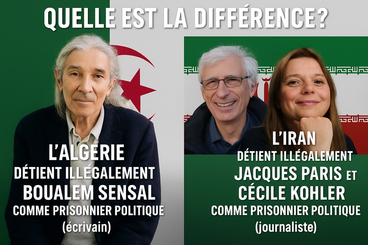 On peut savoir quelle est la différence ?
<a href="/EmmanuelMacron/">Emmanuel Macron</a> <a href="/bayrou/">François Bayrou</a> <a href="/gouvernementFR/">Gouvernement</a>
#France #Algérie

Seules les dictatures les plus toxiques utilisent la prise d’otages comme levier diplomatique.
Elles kidnappent des innocents 
écrivains, journalistes, profs 
pour faire pression