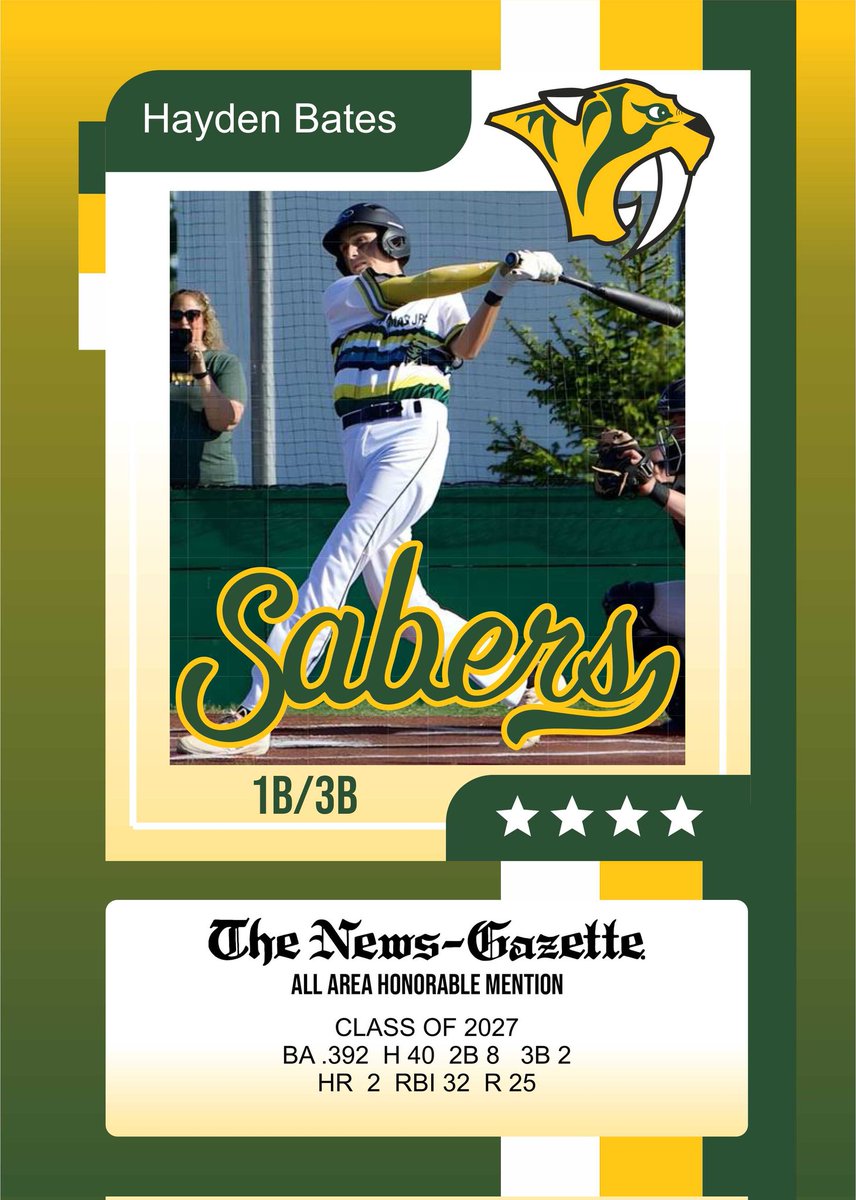 Congrats to <a href="/HaydenBates27/">Hayden Bates</a> on being names honorable mention all area.

<a href="/STMoreAD/">Sabers Athletics</a>