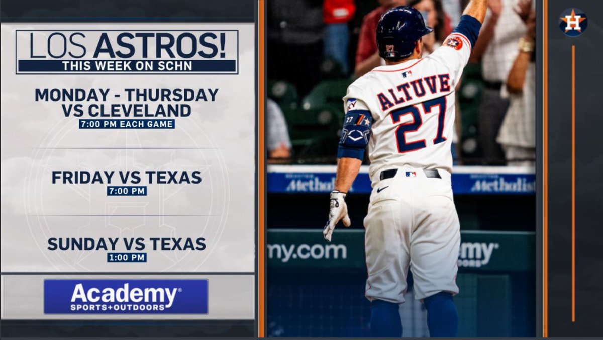Space City Home Network (@spacecityhn) on Twitter photo Our Los Astros Spanish broadcasts continue this week!
Join us for the final homestand before the All-Star Break.
Presented by <a href="/Academy/">Academy Sports + Outdoors</a> Sports + Outdoors Our Los Astros Spanish broadcasts continue this week!
Join us for the final homestand before the All-Star Break.
Presented by <a href="/Academy/">Academy Sports + Outdoors</a> Sports + Outdoors