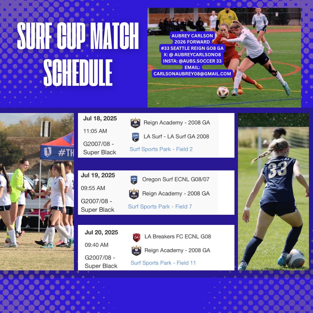 Here’s my Surf Cup schedule for next weekend! Super excited, go Reign! 💪🔥