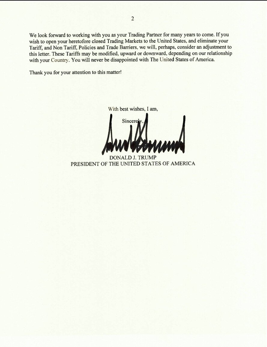 See the letter today from <a href="/POTUS/">President Donald J. Trump</a> to <a href="/CyrilRamaphosa/">Cyril Ramaphosa 🇿🇦</a>  about the Aug. 1 return to the #LiberationDay 30% tariff rate on #SouthAfrica🇿🇦’s exports to the #USA🇺🇲 unless trade barriers to U.S. goods &amp; services are eliminated. This rate doesn’t include the new 10% counter-#BRICS levy.