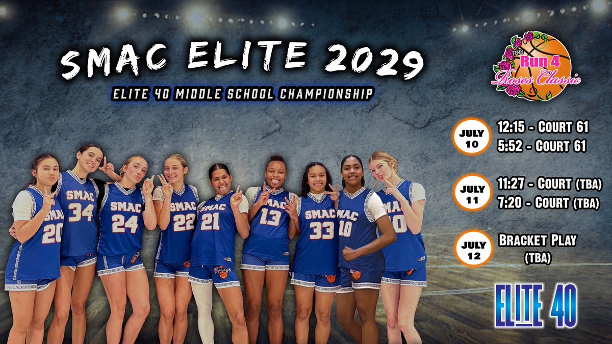 SMAC ELITE (@smacelite) on Twitter photo WE READY! 2029 🔥
<a href="/Elite40League/">Elite 40 League</a> MS circuit- here we come!
<a href="/TFNsRun4Roses/">TFN's Run 4 Roses</a> 🌹 Louisville, KY- see you soon! Schedule ⬇️⬇️
🏆 chasing! #SMACNation #SMAC #SMACPride <a href="/SMACBasketball/">SMAC Basketball</a> WE READY! 2029 🔥
<a href="/Elite40League/">Elite 40 League</a> MS circuit- here we come!
<a href="/TFNsRun4Roses/">TFN's Run 4 Roses</a> 🌹 Louisville, KY- see you soon! Schedule ⬇️⬇️
🏆 chasing! #SMACNation #SMAC #SMACPride <a href="/SMACBasketball/">SMAC Basketball</a>