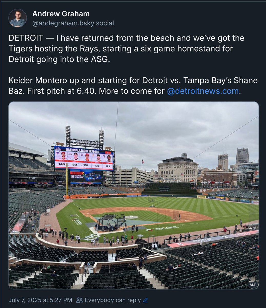 Seeing at the owner of this here site has turned his pet AI into something Leni Riefenstahl would balk at, among other issues, I'm posting my updates/coverage of this Tigers-Rays game on not this site. See below. More TK at Detroit News dot com later tn.