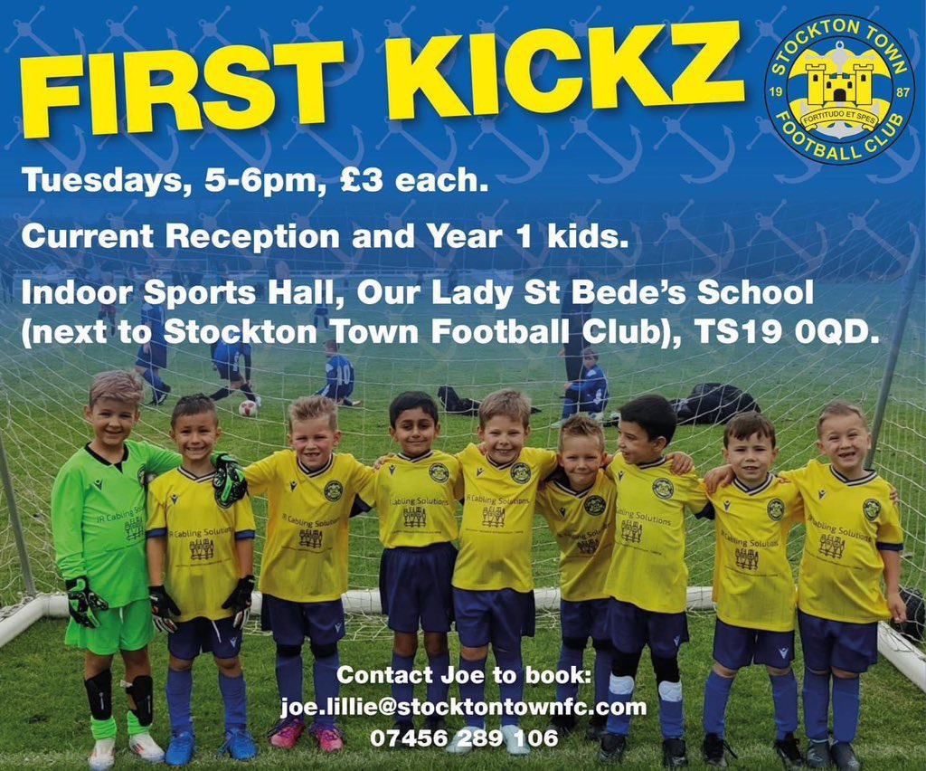 Set your young ones on the path to joining the next generation of Stockton Town superstars with our First Kickz sessions ⚽️   

Contact Joe via the contact details provided for more information 📩

#UTA⚓️