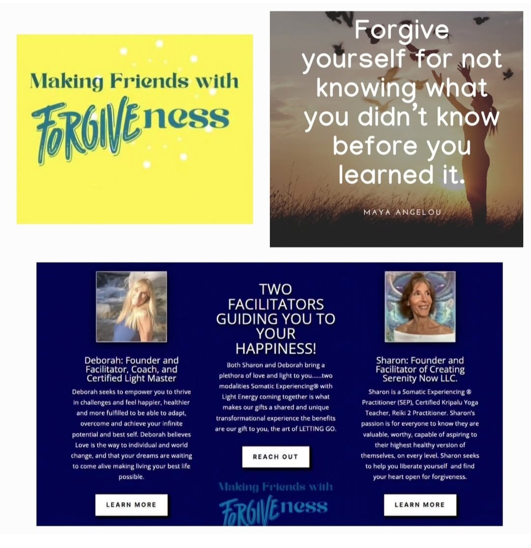 Deborah Toyias Kozich (@deborahkozich) on Twitter photo Generate compassion in your own heart
it can be done
We show you how. Proven steps to reclaim your Joy and Happiness.
2 unique modalities <a href="/laflamme_sharon/">Sharon A Laflamme</a> and myself Makingfriendswithforgiveness.com guiding you to own your happiness
Set yourself free begin today
#worldforgivenessday Generate compassion in your own heart
it can be done
We show you how. Proven steps to reclaim your Joy and Happiness.
2 unique modalities <a href="/laflamme_sharon/">Sharon A Laflamme</a> and myself Makingfriendswithforgiveness.com guiding you to own your happiness
Set yourself free begin today
#worldforgivenessday